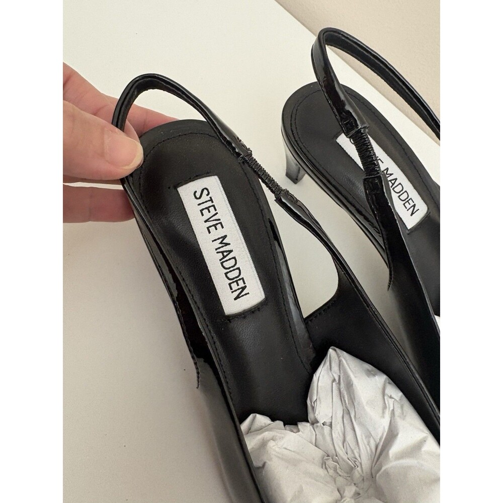NIB Steve Madden Alynna Black Patent Slingback Pumps Pointed Toe Cone Heels 7.5 - Picture 14 of 16